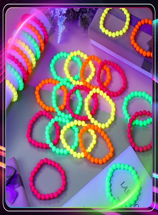 Landical 48 Pcs Halloween Glow in the Dark UV Bead Bracelets Neon Halloween Glow Party Supplies 80s UV Black Light Accessories Bead Bracelets Bulk for Birthday Decorations Wedding Dance Party Favors - Image 3